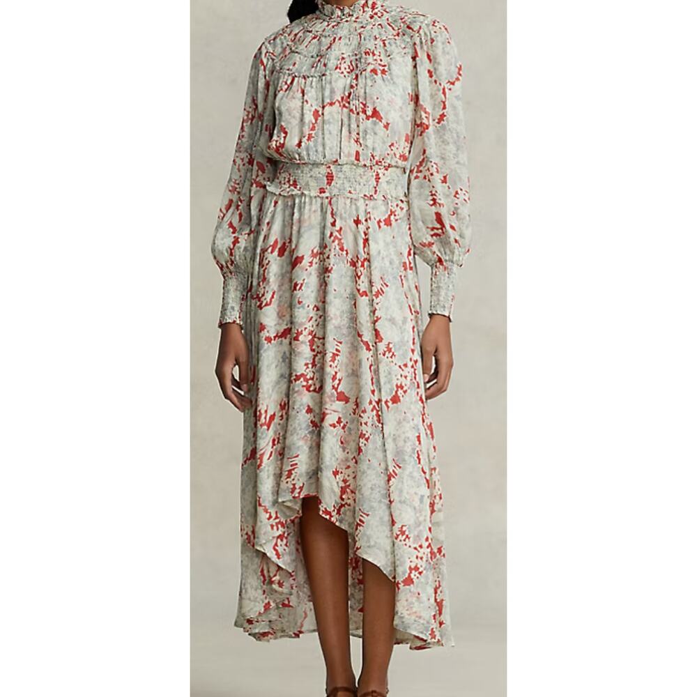 $798 Polo Ralph Lauren Floral Crinkled Georgette Dress Sz 00